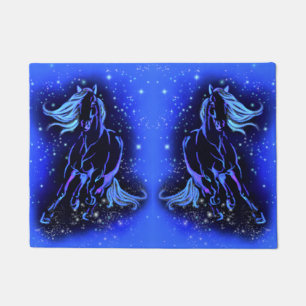 Running Horses Doormats Blue Starry Moonlight
