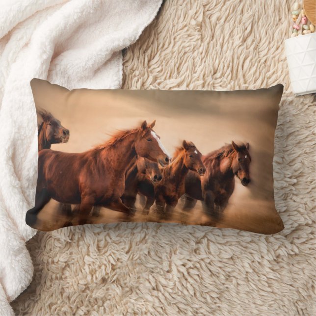 Running Horses Lumbar Pillow (Blanket)