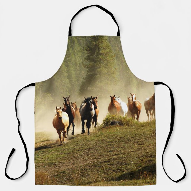 Running horses on Montana ranch Apron (Front)