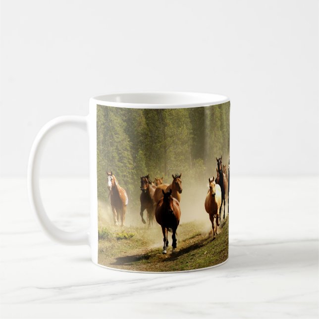 Running horses on Montana ranch Coffee Mug (Left)