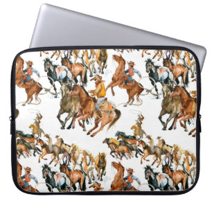 Running horses seamless pattern. American cowboy.  Laptop Sleeve