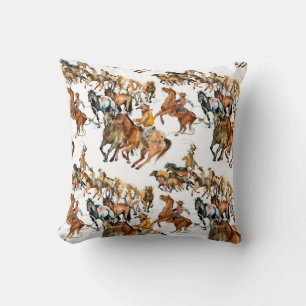 Running horses seamless pattern. American cowboy.  Throw Pillow