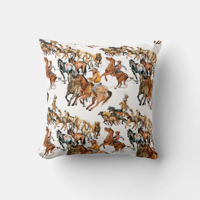 Running horses seamless pattern. American cowboy.  Throw Pillow (Front)