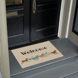 Running horses welcome mat