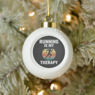 Running Is My Therapy Ceramic Ball Christmas Ornament