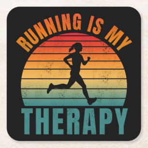 Running is my therapy funny exercise gift square paper coaster