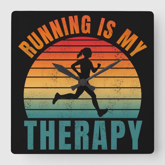 Running is my therapy funny exercise gift square wall clock (Front)