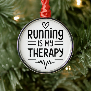 Running is my therapy funny runner quotes metal ornament