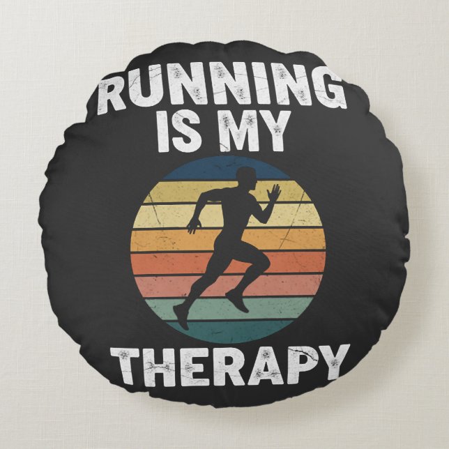 Running Is My Therapy Round Pillow (Front)