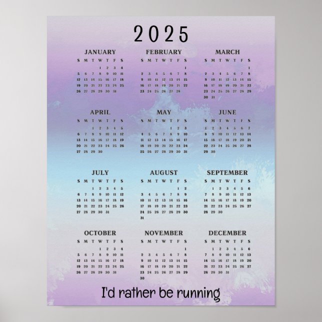 Running Jogging Design 2025 Calendar Poster (Front)
