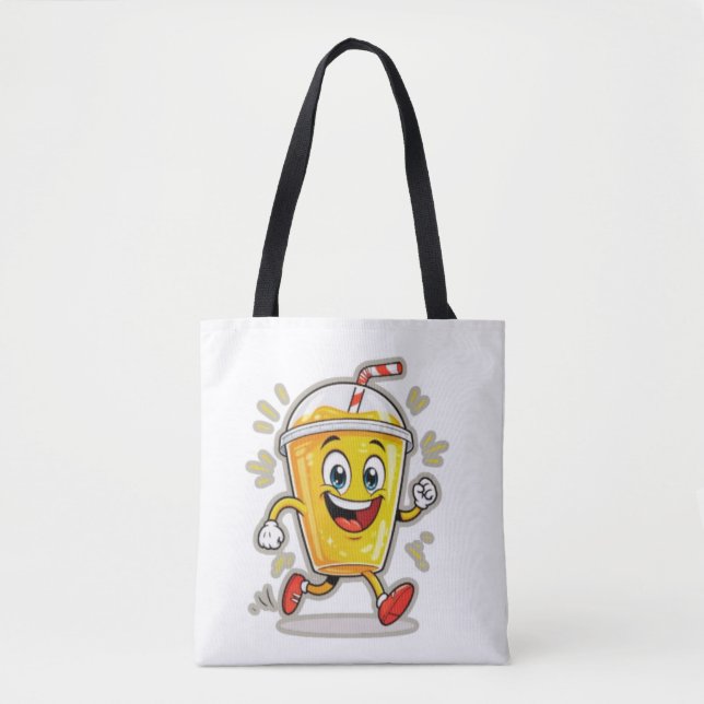 **Running Juice Cup Cartoon – Fun Street Drink Cha Tote Bag (Front)