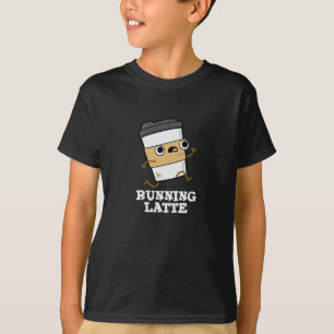 Running Latte Funny Coffee Pun Dark BG T-Shirt