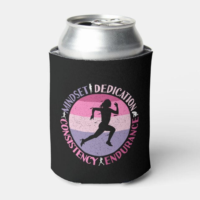 Running Mindset - Girly Runner Endurance Quote Can Cooler (Can Front)