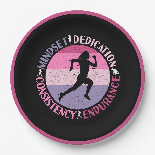 Running Mindset - Girly Runner Endurance Quote Paper Plate (Front)