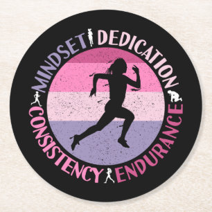 Running Mindset - Girly Runner Endurance Quote Round Paper Coaster
