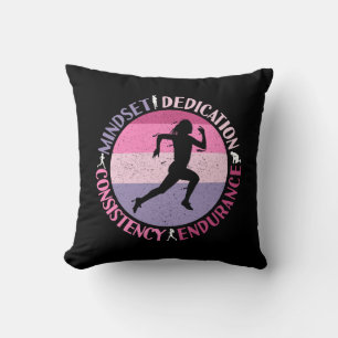 Running Mindset - Girly Runner Endurance Quote Throw Pillow