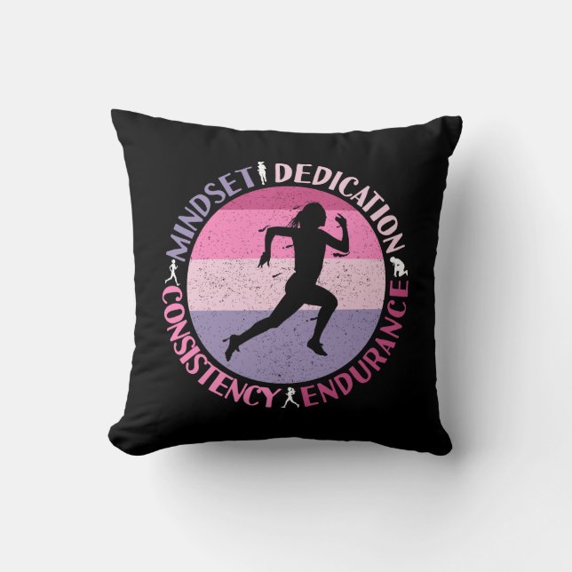 Running Mindset - Girly Runner Endurance Quote Throw Pillow (Front)