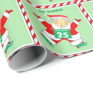 Running Mrs. Claus Holiday Gift Wrapping Paper