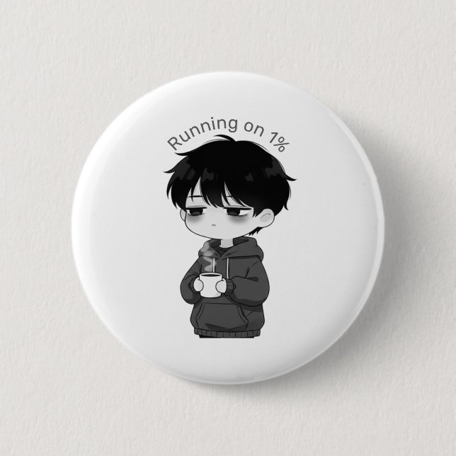 Running on 1 Percent Relatable Chibi Coffee Illust 2 Inch Round Button (Front)