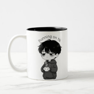 Running on 1 Percent Relatable Chibi Coffee Illust Two-Tone Coffee Mug