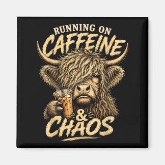 Running On Caffeine And Chaos Highland Cow Gift Magnet