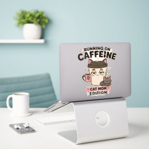 Running On Caffeine Funny Cat Mom Laptop Sticker