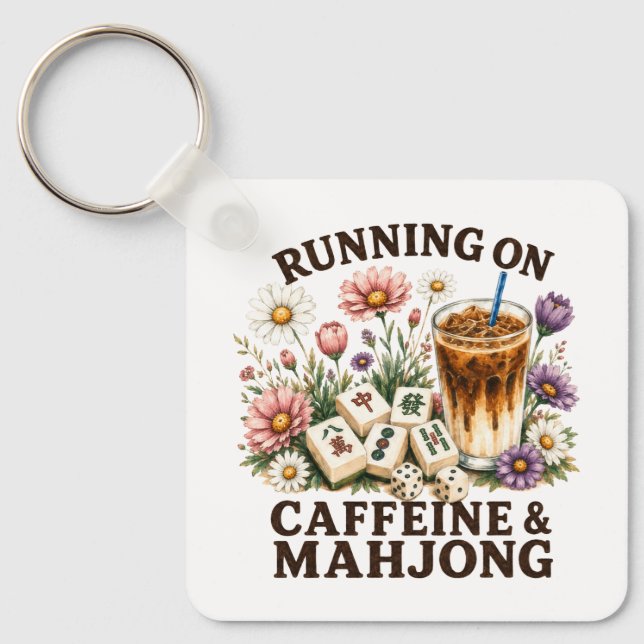 Running on Caffeine & Mahjong Keychain (Front)