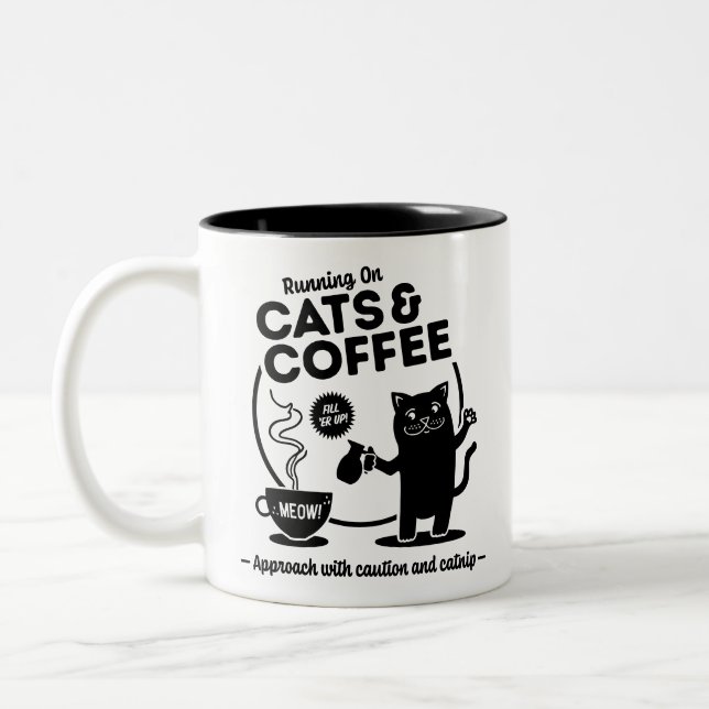 Running on Cats and Coffee 11 oz. Two-Tone Coffee Mug (Left)