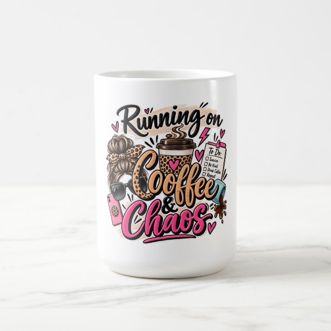 Running on Coffee & Chaos Leopard Messy Bun Mug (Center)
