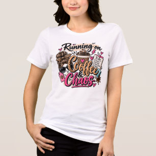 Running on Coffee & Chaos Leopard Messy Bun Tri-Blend Shirt