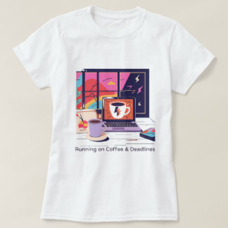 Running on Coffee & Deadlines – Funny Work & Study T-Shirt