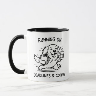 Running on Deadlines and Coffee Funny Dog Lover Mug