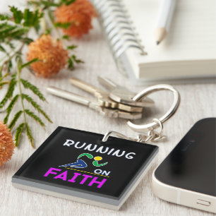 Running on Faith Christian Runner Keychain