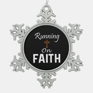 Running on Faith Runner Snowflake Pewter Christmas Ornament