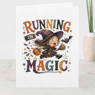Running On Magic Cute Halloween Witch Watercolor A Card