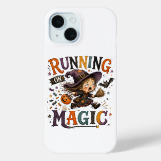 Running On Magic Cute Halloween Witch Watercolor A iPhone 15 Case