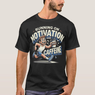 Running on Motivation and Caffeine - Funny Gym T-Shirt