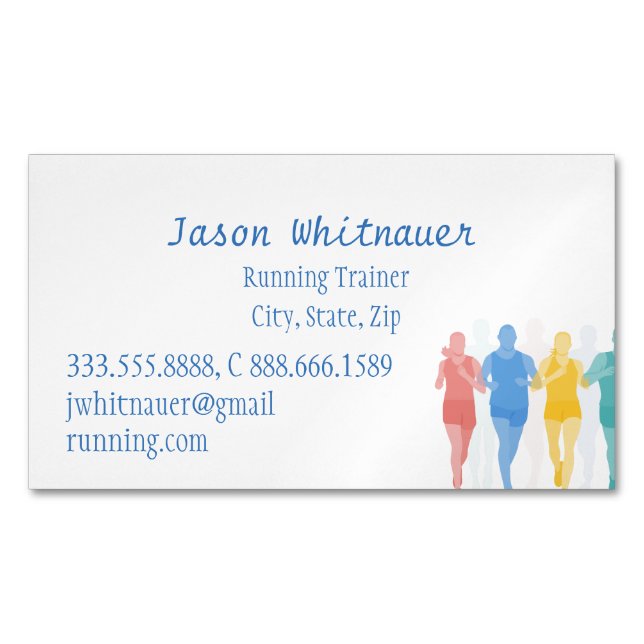 Running or Personal Trainer, Fitness Instructor  Magnetic Business Card (Front)
