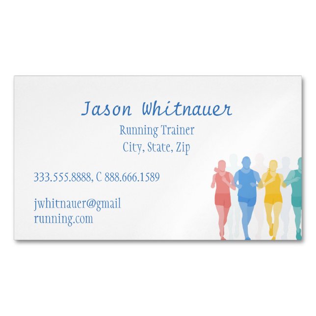 Running or Personal Trainer, Fitness Instructor Magnetic Business Card (Front)