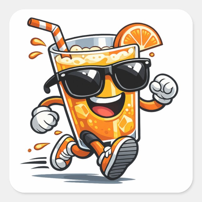 Running Orange Juice Square Sticker (Front)