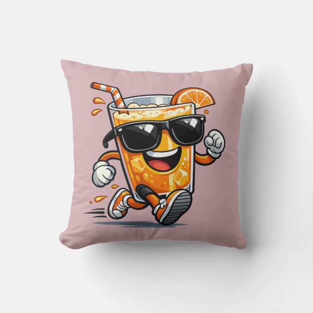 Running Orange Juice Throw Pillow (Front)
