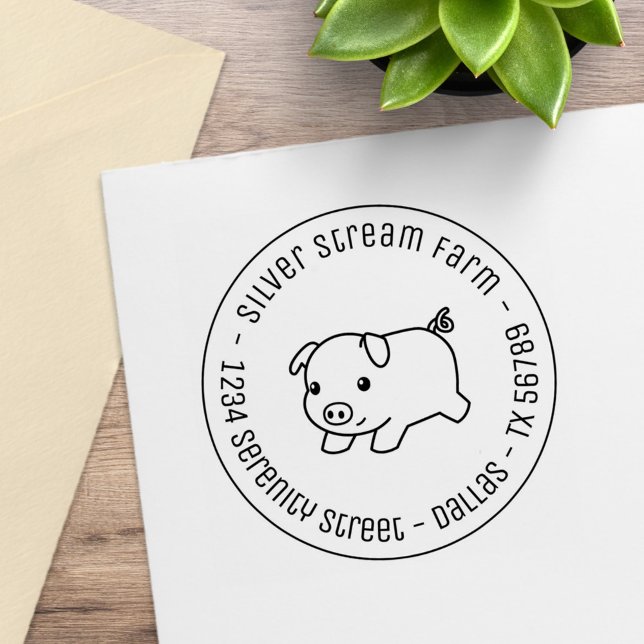 Running Piglet Pig Business Address 3 Rubber Stamp (Creator Uploaded)