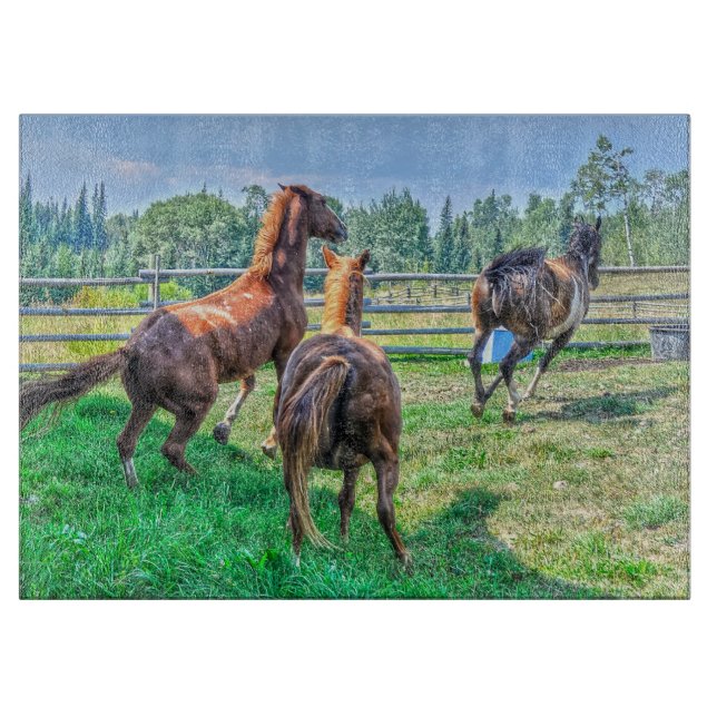 Running Pinto Paint Gelding & Chestnut Stallions Cutting Board (Front)