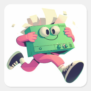 Running Printer with Flying Papers – Tech Humor Square Sticker