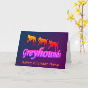 Running Rainbow Greyhounds Personalized Birthday Card