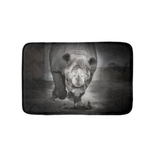 Running Rhinoceros: Wild Animal Portrait. Bath Mat