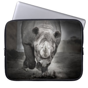 Running Rhinoceros: Wild Animal Portrait. Laptop Sleeve