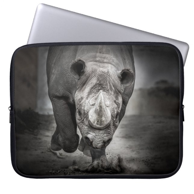Running Rhinoceros: Wild Animal Portrait. Laptop Sleeve (Front)
