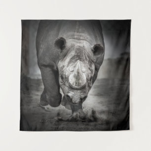 Running Rhinoceros: Wild Animal Portrait. Tapestry