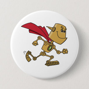 Running Robot Superhero Cartoon Character 3 Inch Round Button